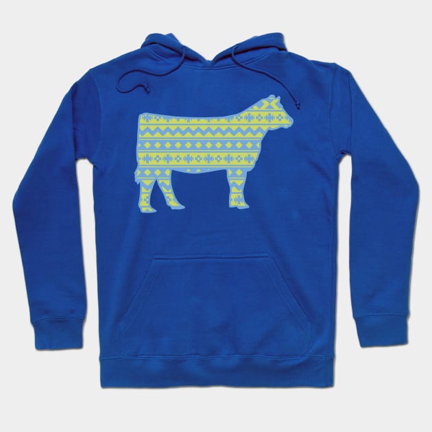 Farm Life Show Heifer with Blue & Green Southwest Pattern Hoodie by SAMMO